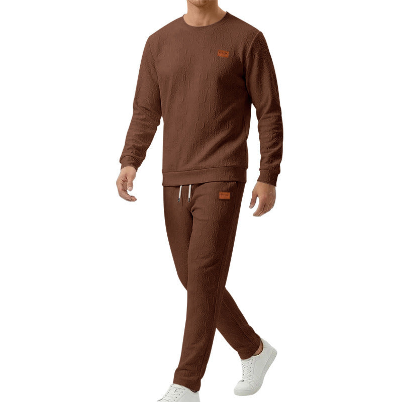 Conjunto Sudadera y Pantalon con Letras en Relieve y Cuello Redondo