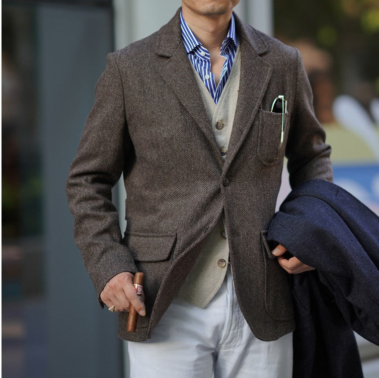Retro Herren Tweed- und Wollmantel im britischen Stil