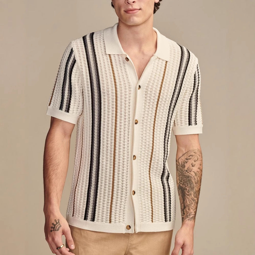 Cárdigan Polo Casual de Punto Calado para Hombre