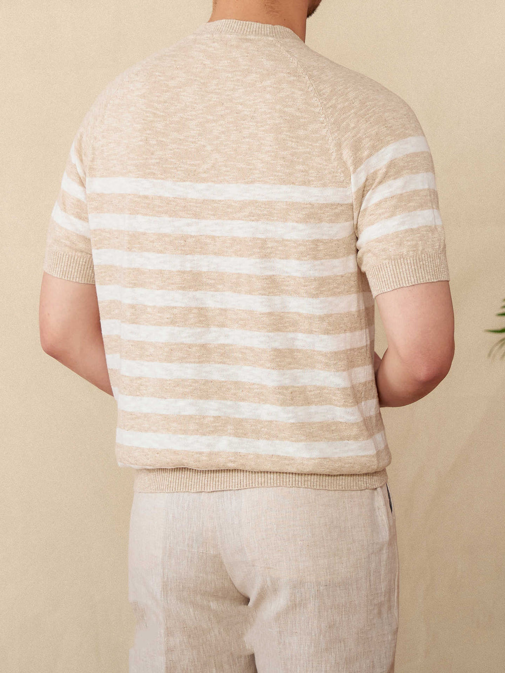 Gestreiftes Rundhals-T-Shirt für Herren aus Leinen-Baumwoll-Mischung