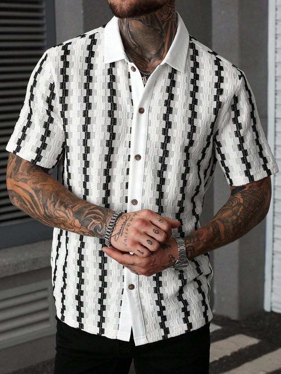 Top de Manga Corta de Punto a Cuadros Retro para Hombre