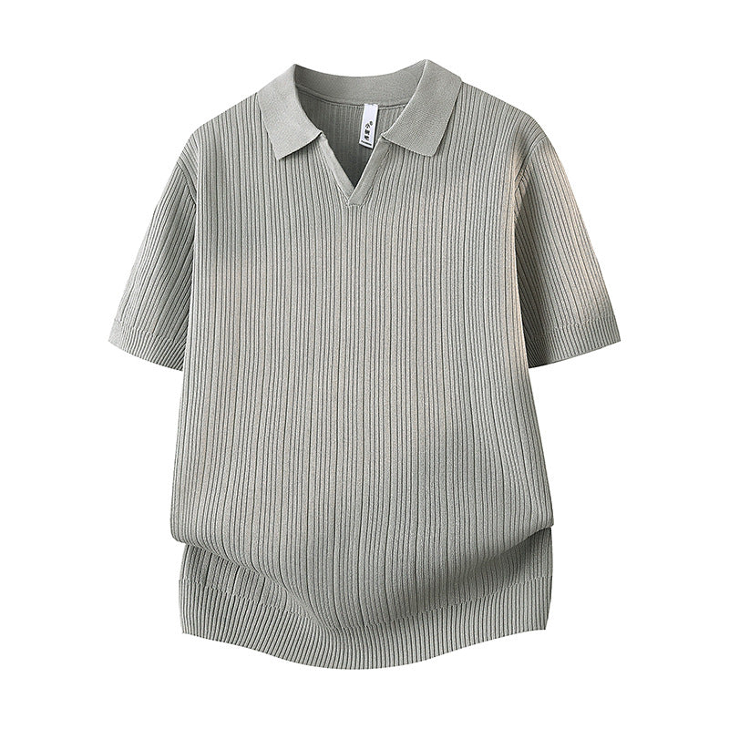 Playera Casual Slim Fit de Manga Corta con Cuello Solapa para Hombre