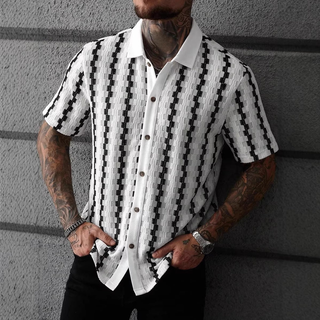 Herren-Retro-Kurzarm-Strick-Top mit Karomuster