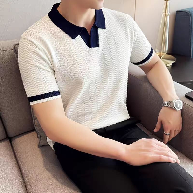 Top de Punto Ligero de Seda de Hielo Manga Corta para Hombre