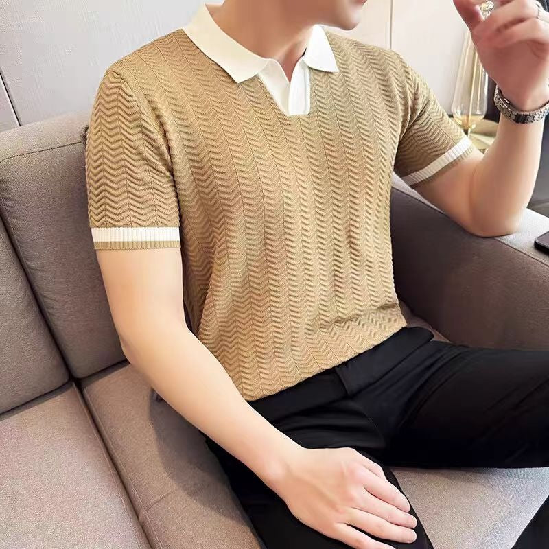 Top de Punto Ligero de Seda de Hielo Manga Corta para Hombre