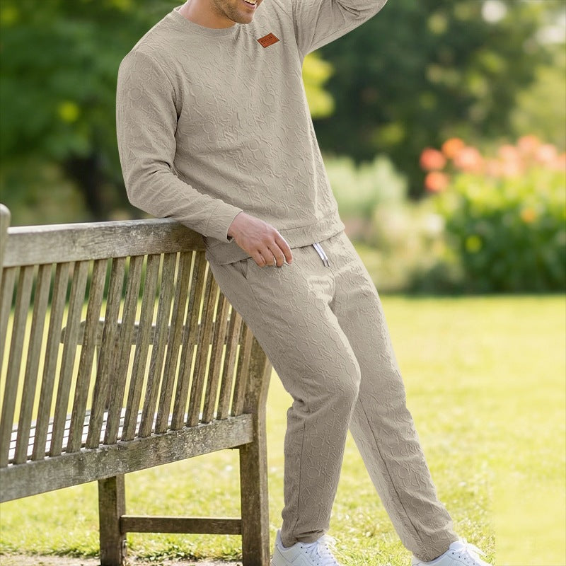 Conjunto Sudadera y Pantalon con Letras en Relieve y Cuello Redondo