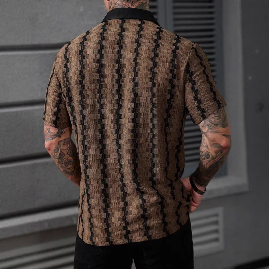 Top de Manga Corta de Punto a Cuadros Retro para Hombre