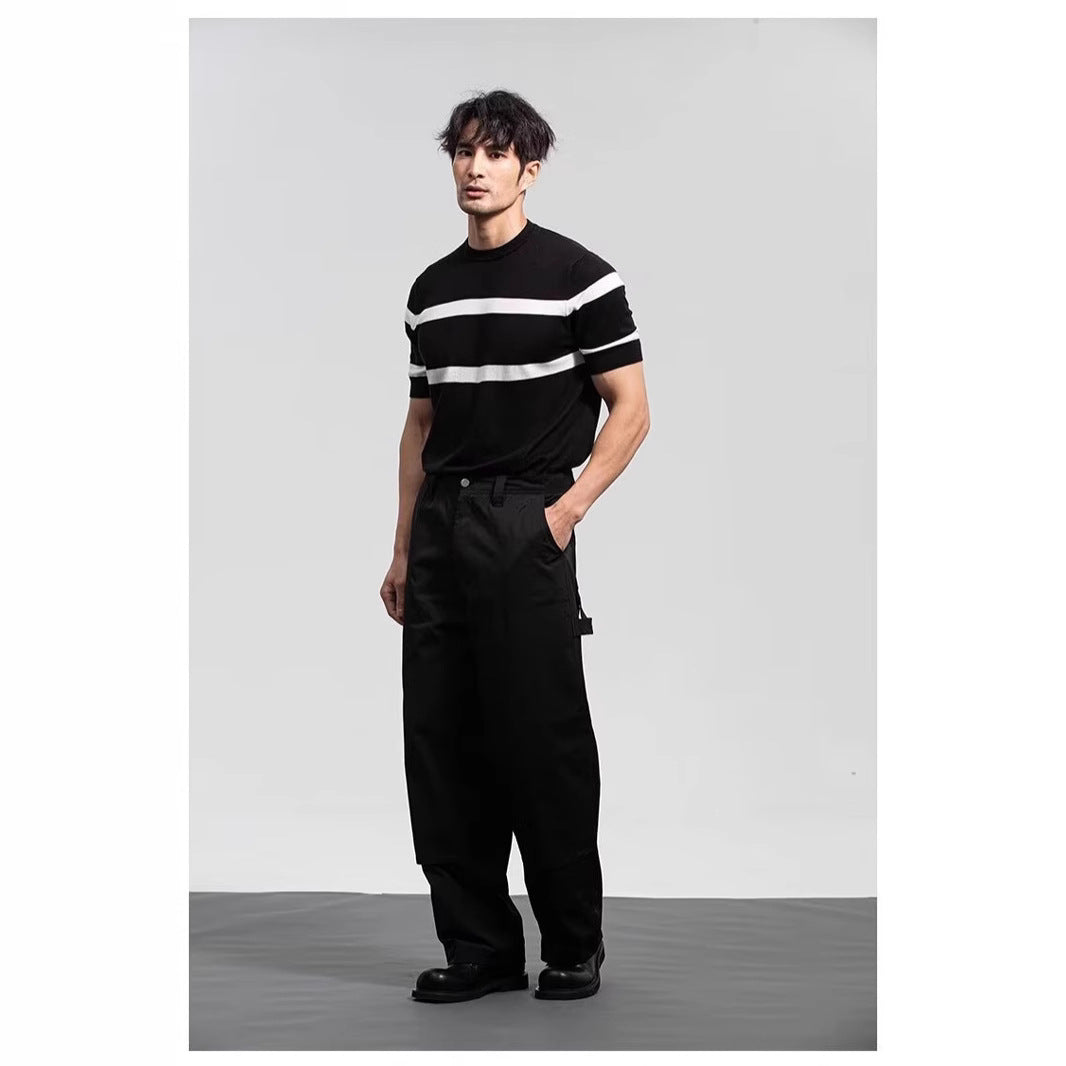 Top Retro de Punto con Cuello Redondo y Seda de Hielo Manga Corta para Hombre