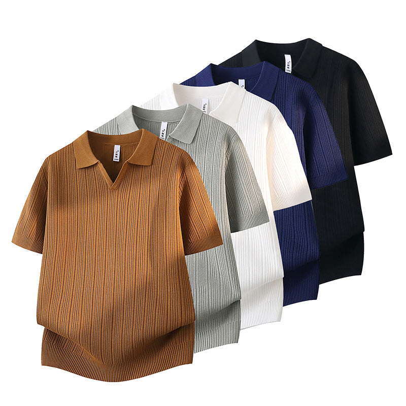 Playera Casual Slim Fit de Manga Corta con Cuello Solapa para Hombre