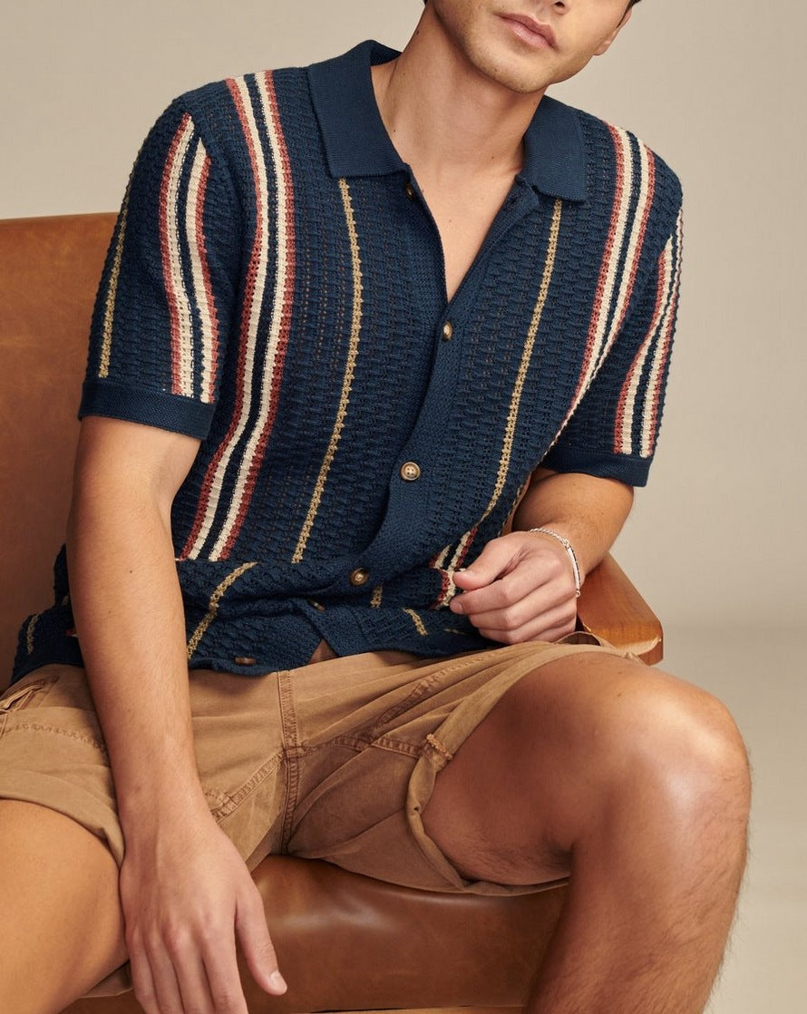 Legerer Herren-Polo-Cardigan aus Ajourstrick