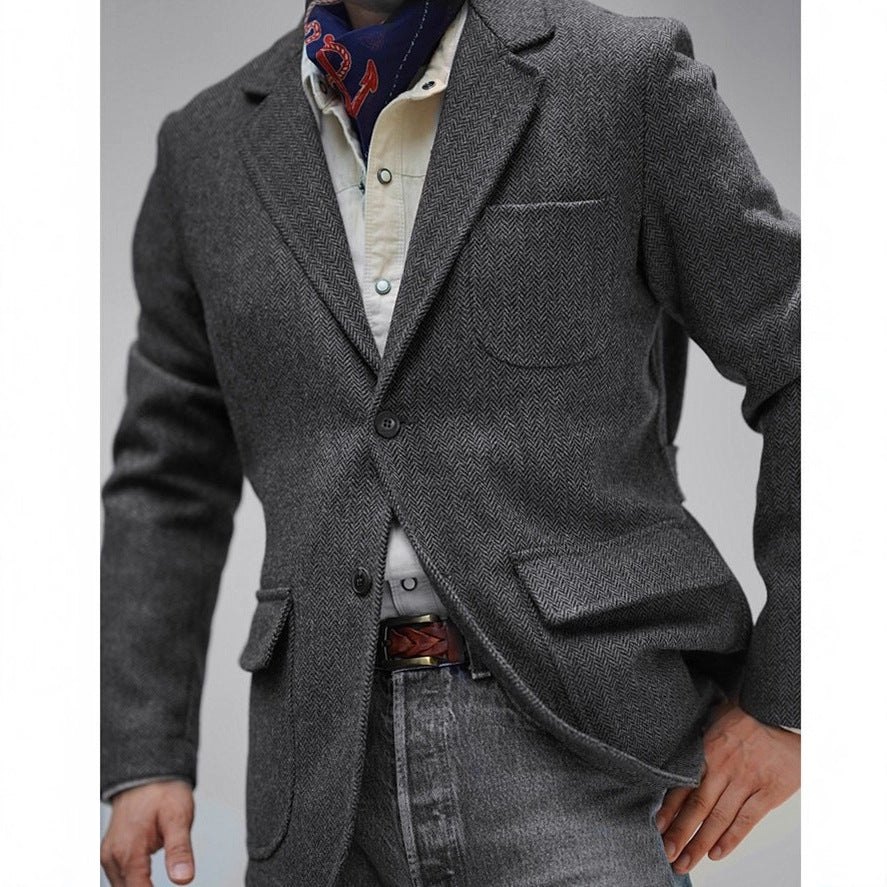 Retro Herren Tweed- und Wollmantel im britischen Stil