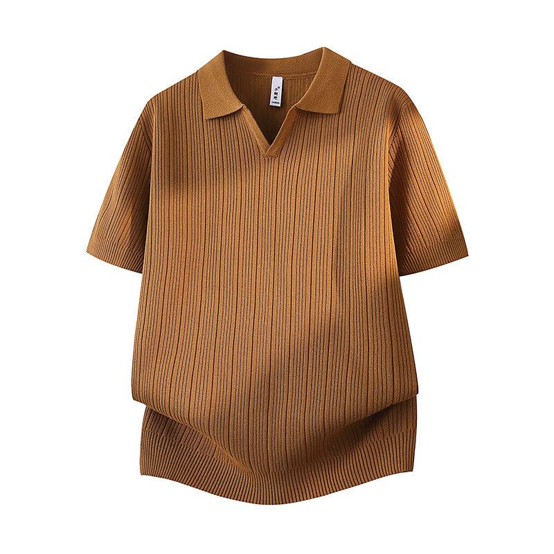 Playera Casual Slim Fit de Manga Corta con Cuello Solapa para Hombre