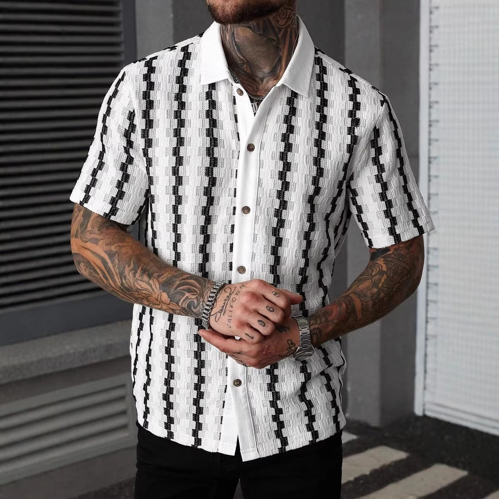 Herren-Retro-Kurzarm-Strick-Top mit Karomuster