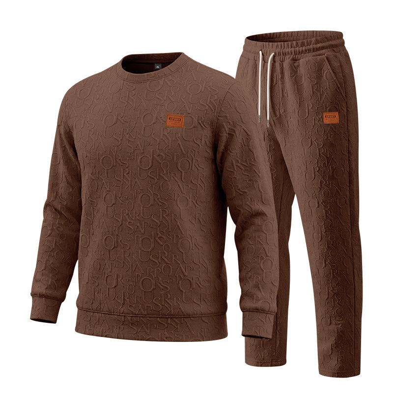 Conjunto Sudadera y Pantalon con Letras en Relieve y Cuello Redondo