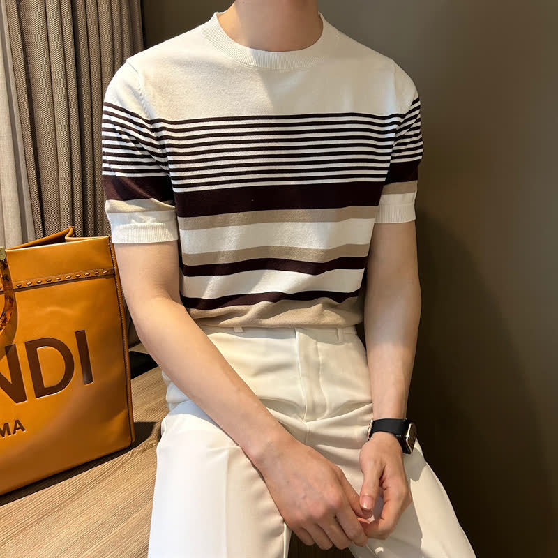 Herren-Rundhals-Stricktop mit Streifen für den Sommer