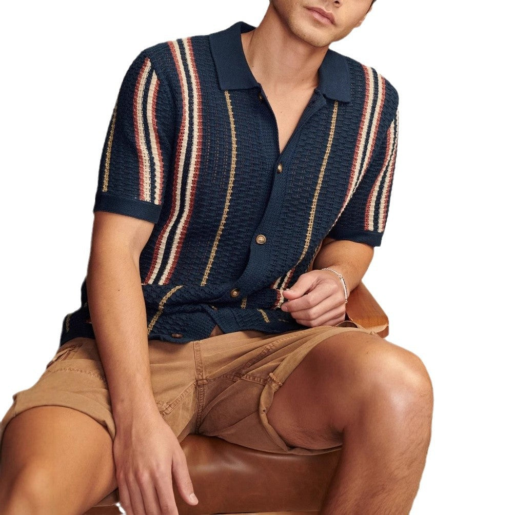Legerer Herren-Polo-Cardigan aus Ajourstrick