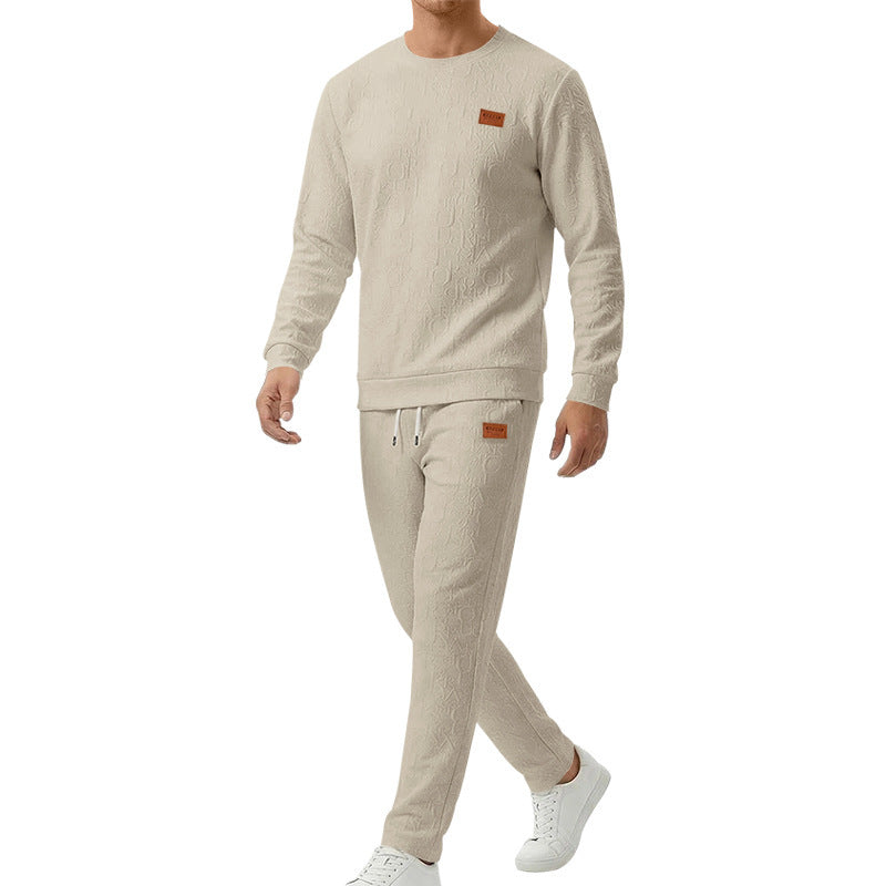 Conjunto Sudadera y Pantalon con Letras en Relieve y Cuello Redondo