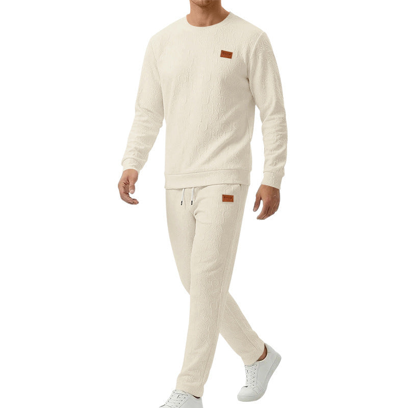 Conjunto Sudadera y Pantalon con Letras en Relieve y Cuello Redondo
