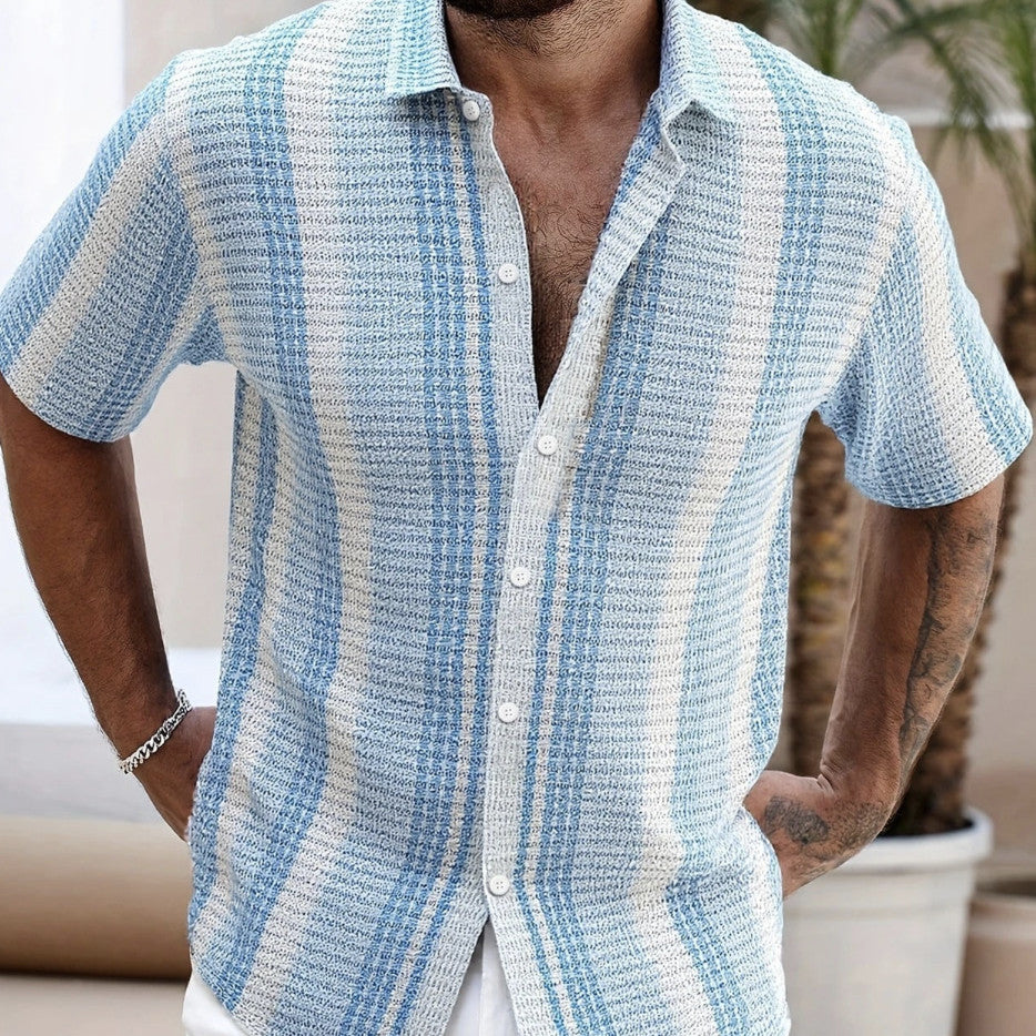 Herren-Kurzarm-Strandhemd mit 3D-Aufdruck, Slim Fit