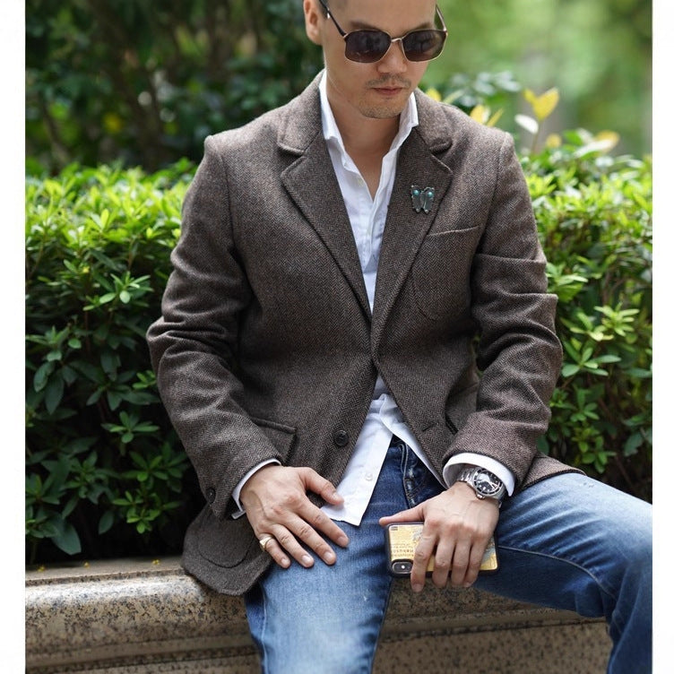 Retro Herren Tweed- und Wollmantel im britischen Stil