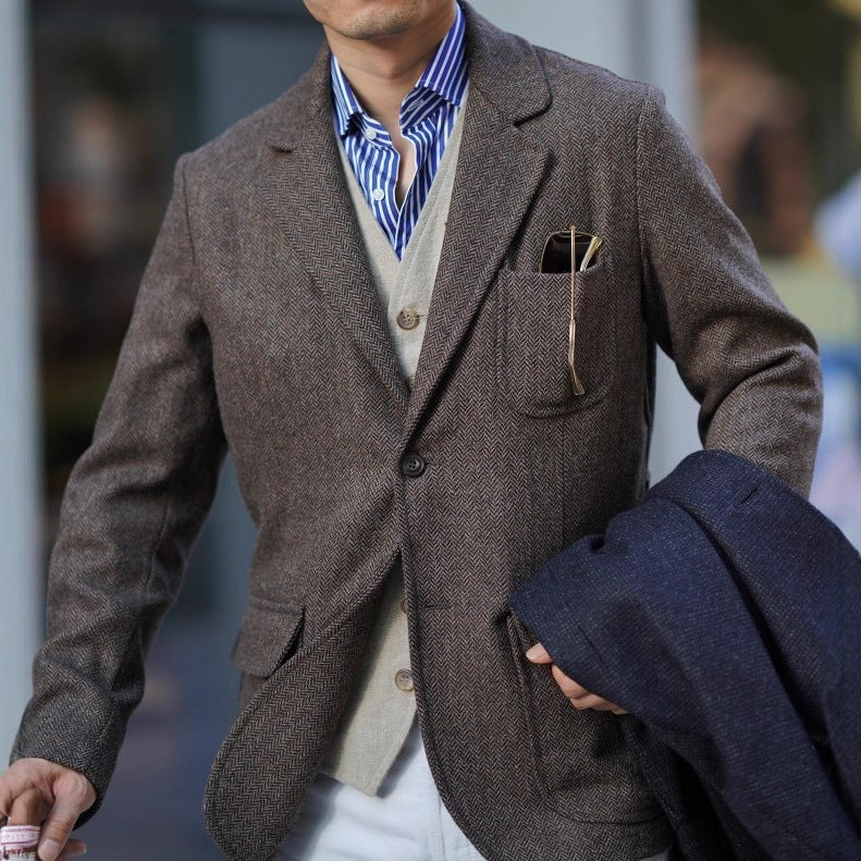 Abrigo de Tweed y Lana Estilo Británico Retro para Hombre