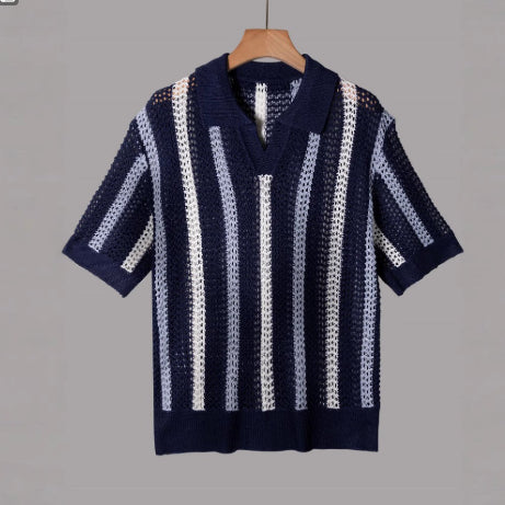 Polo de Punto Calado Transpirable de Manga Corta para Hombre