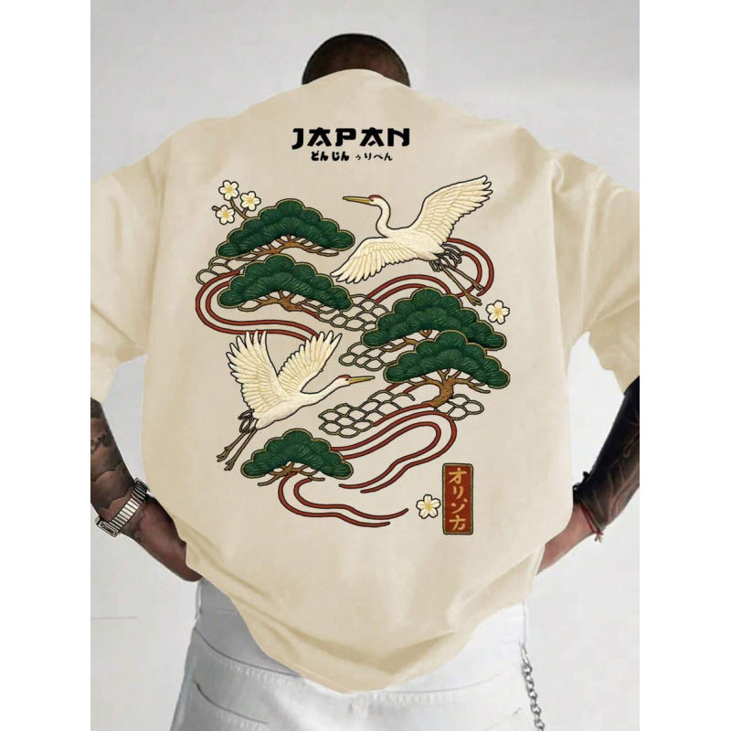 Herren-Top mit japanischem Kranich-Print