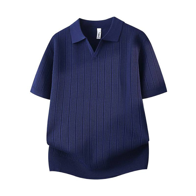 Playera Casual Slim Fit de Manga Corta con Cuello Solapa para Hombre