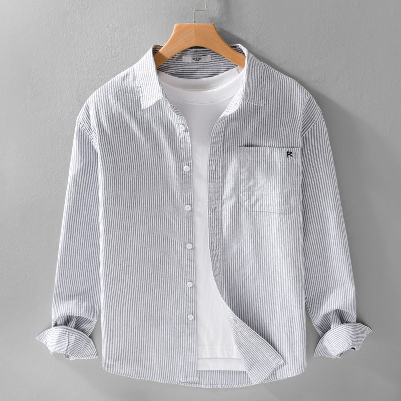 Herren Langarmhemd mit Streifen im Frühling-Herbst-Stil