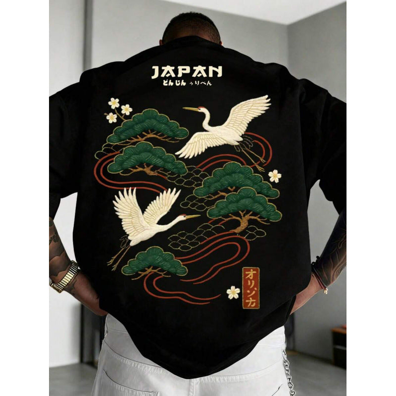 Herren-Top mit japanischem Kranich-Print