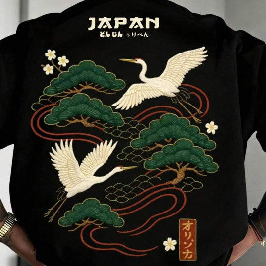 Herren-Top mit japanischem Kranich-Print