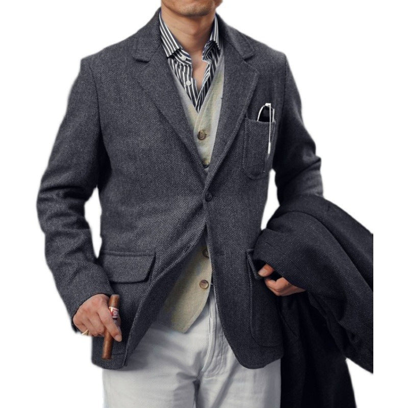 Retro Herren Tweed- und Wollmantel im britischen Stil