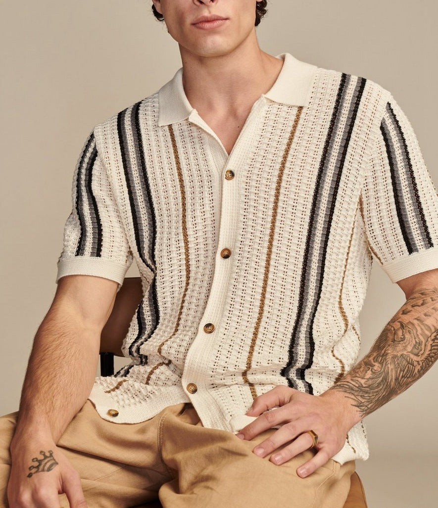 Legerer Herren-Polo-Cardigan aus Ajourstrick