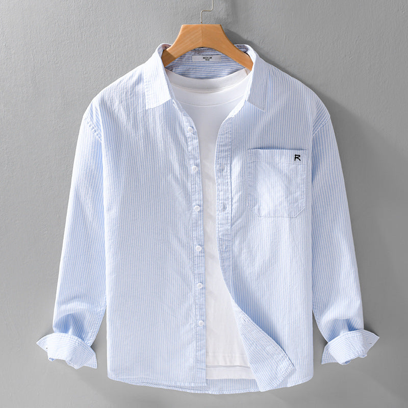 Camisa de Manga Larga a Rayas Estilo Primavera-Otoño para Hombre