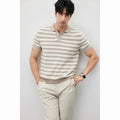 Herren-Slim-Fit-Strick-T-Shirt mit V-Ausschnitt und Eisseiden-Revers