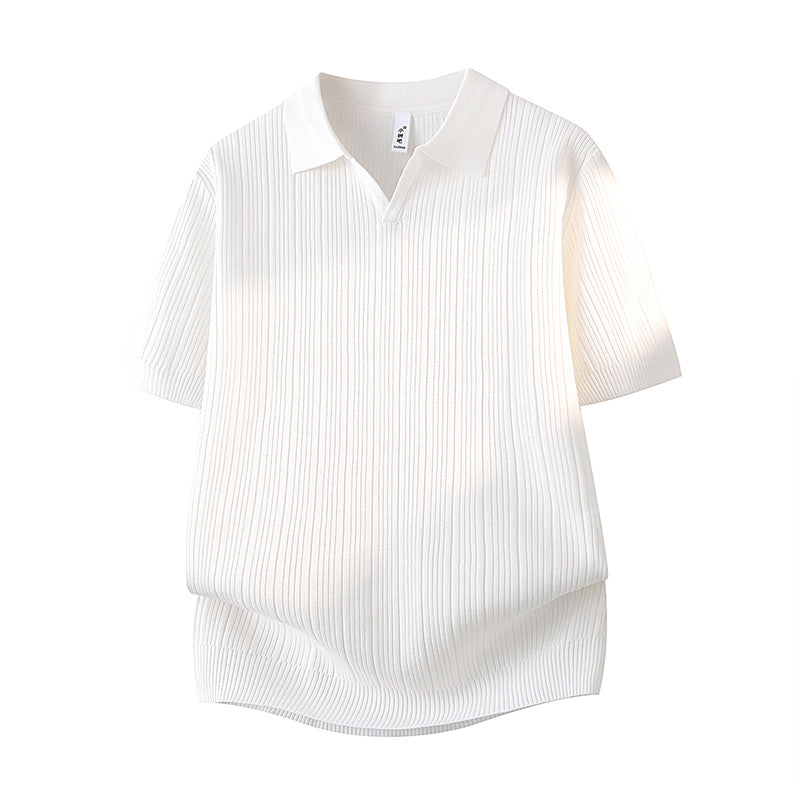 Playera Casual Slim Fit de Manga Corta con Cuello Solapa para Hombre
