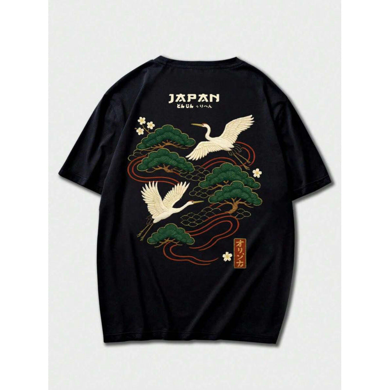 Herren-Top mit japanischem Kranich-Print