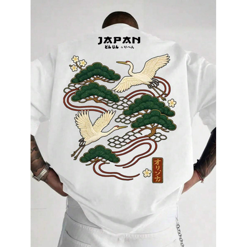 Herren-Top mit japanischem Kranich-Print
