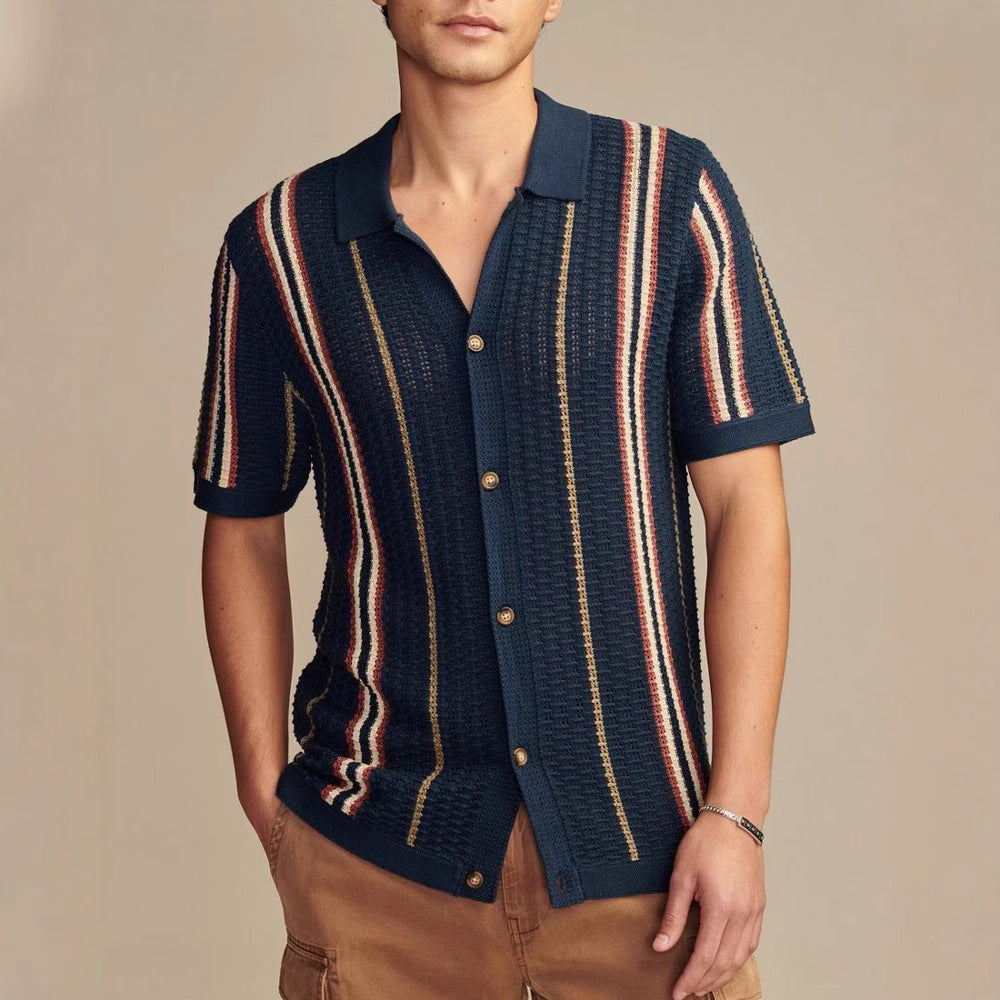 Legerer Herren-Polo-Cardigan aus Ajourstrick