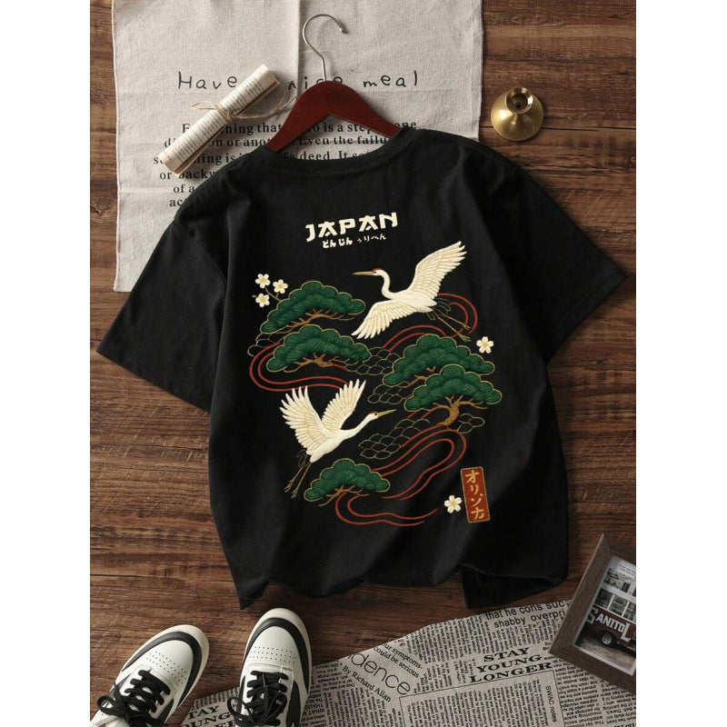 Herren-Top mit japanischem Kranich-Print