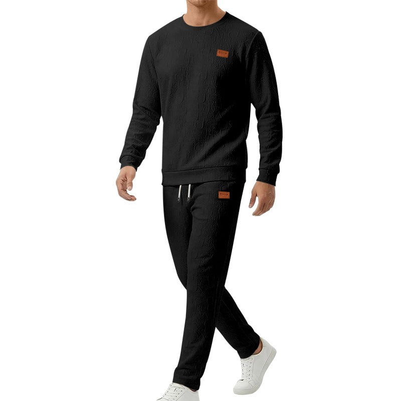 Conjunto Sudadera y Pantalon con Letras en Relieve y Cuello Redondo