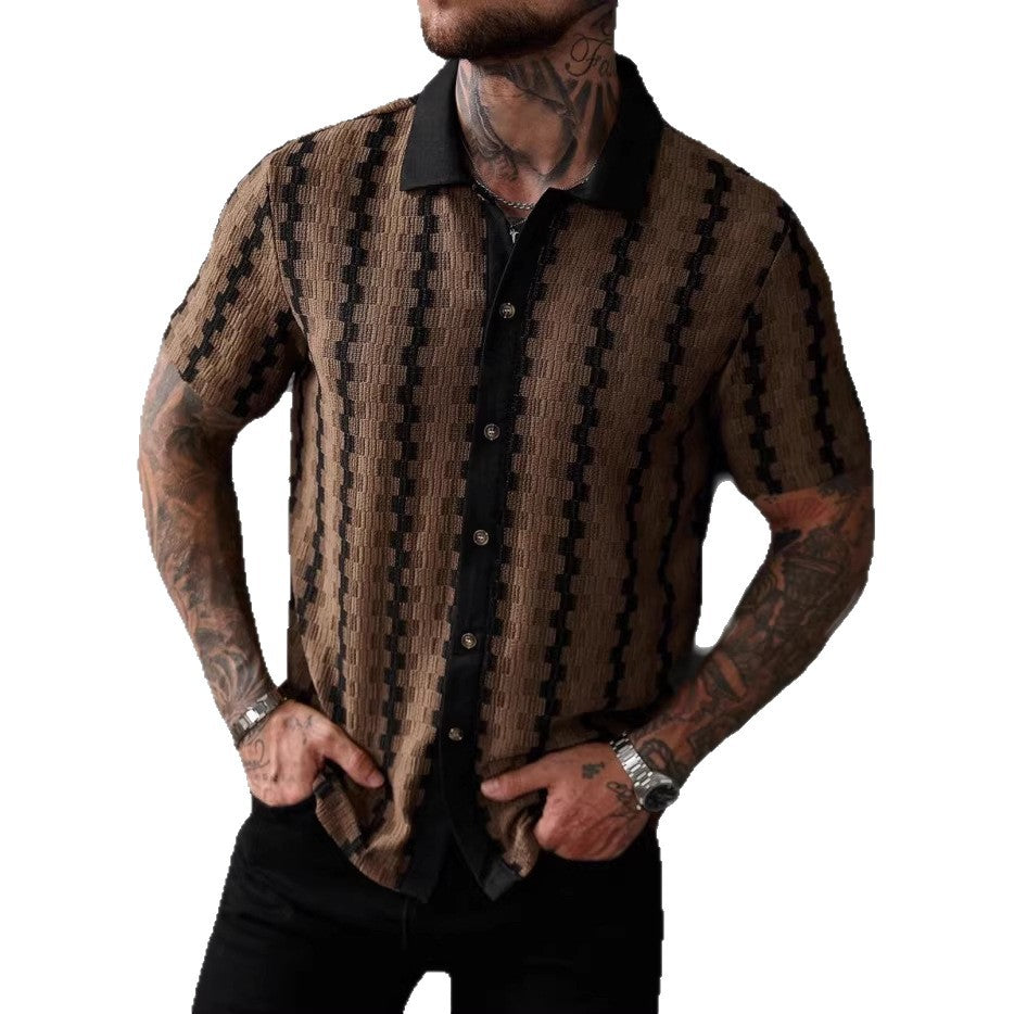 Herren-Retro-Kurzarm-Strick-Top mit Karomuster