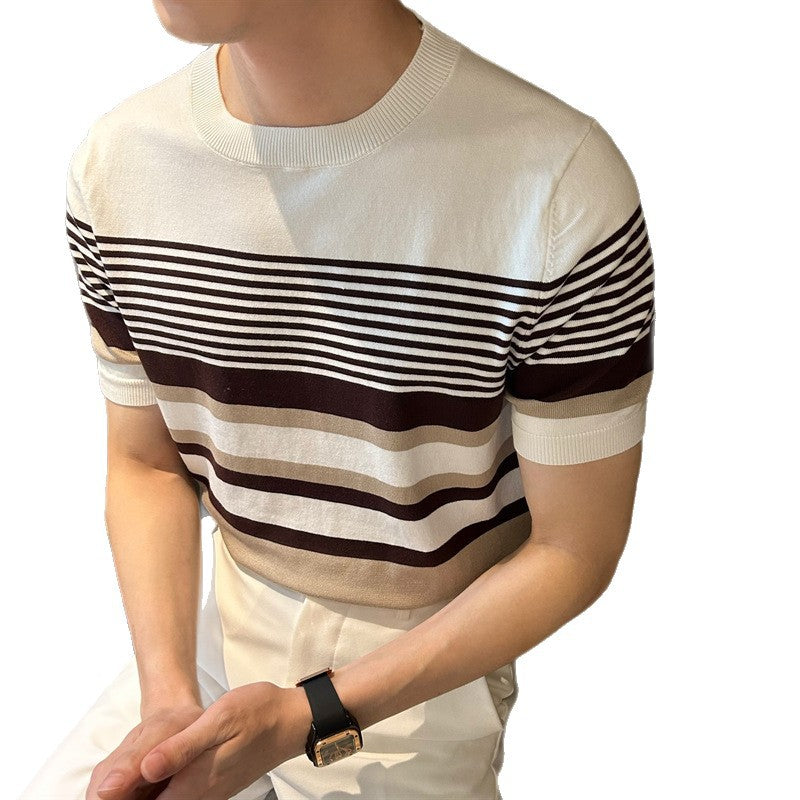 Top de Punto de Verano con Cuello Redondo y Rayas para Hombre